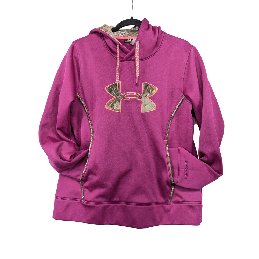 Under Armour Hoodie Womens Large‎ Purple Camo Logo Athletic Pullover